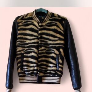 MOTHER Brand Tiger Print faux fur Baseball Jacket. Great Condition Size XS